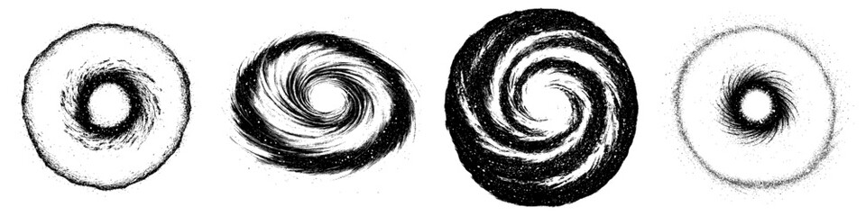 Swirling patterns depicting various stages of a cyclone formation in a minimalist black and white design