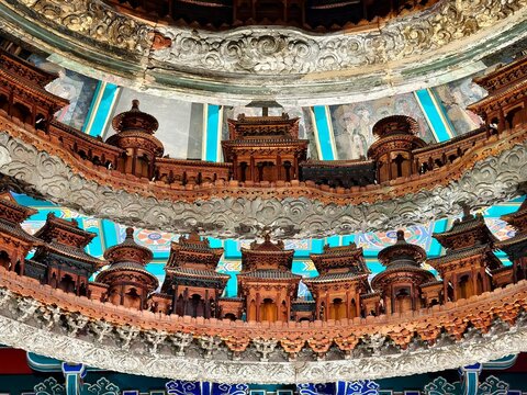 The caissons (Zaojing) in the Museum of Historical Architecture of the Temple of Agriculture in Beijing, China