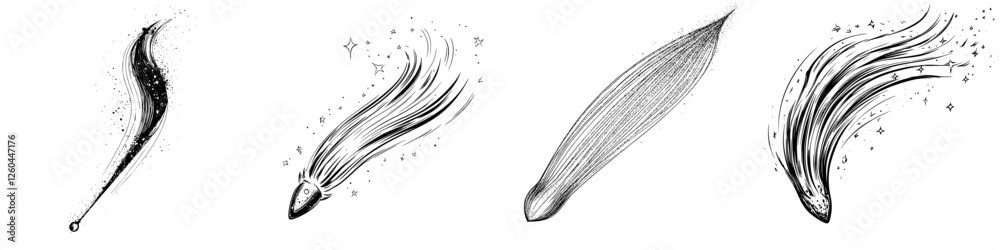 Wall mural creative illustrations of comet-like objects with flowing tails in a starry background