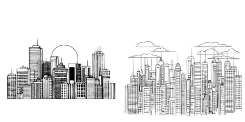 Obraz premium Detailed city skyline illustration showcasing urban architecture and design elements in a minimalist style