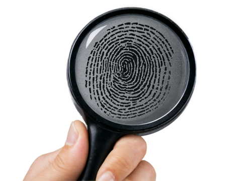 magnifying glass revealing detailed fingerprint pattern, showcasing clarity and precision