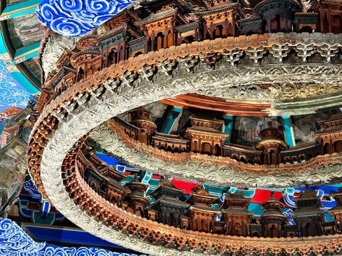 The caissons (Zaojing) in the Museum of Historical Architecture of the Temple of Agriculture in Beijing, China