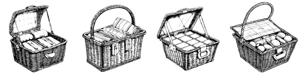 Fototapeta premium Crafted wicker baskets in various designs showcasing storage capacity and aesthetic appeal for organizing items