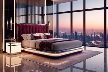 futuristic luxury decorated bedroom with lights a modern interior design