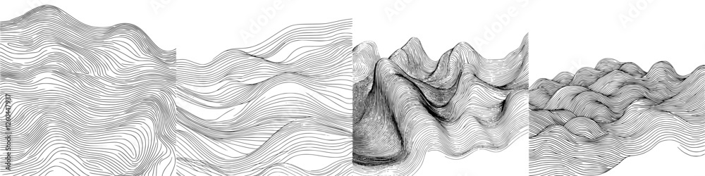 Poster wavy line patterns creating abstract landscapes with variations in texture and form