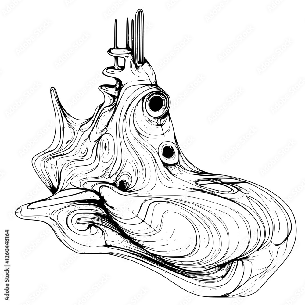 Poster creative abstract representation of a shell-like structure with intricate patterns and textures in a
