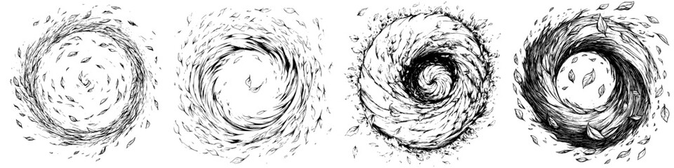 Swirling leaves in a dynamic vortex pattern showcasing seasonal change and natural movement