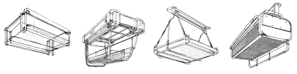 Obraz premium Four distinct designs of hanging furniture are displayed, showcasing different styles and structures