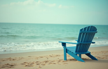 Blue Beach Chair on Sandy Shore Overlooking Calm Ocean