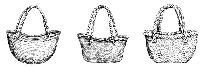 Obraz premium Hand-drawn illustrations of various basket designs for crafting and decoration purposes