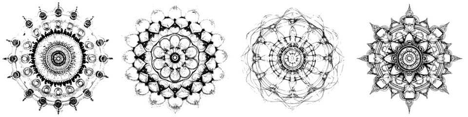 Fototapeta premium Intricate black and white mandalas showcasing detailed patterns and symmetrical designs
