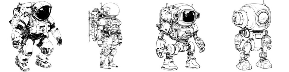 Exploring diverse astronaut designs in a hand-drawn vector illustration style