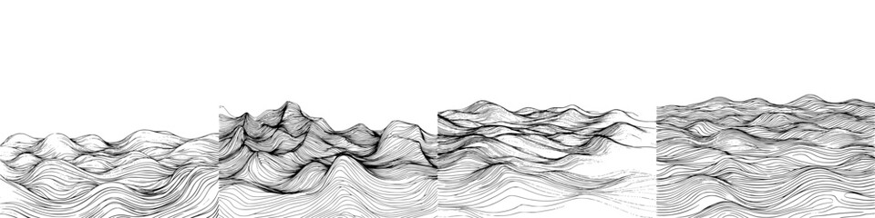 Hand-drawn vector illustration of abstract mountain landscape with flowing lines