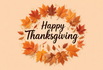 Happy Thanksgiving Wreath with Autumn Leaves