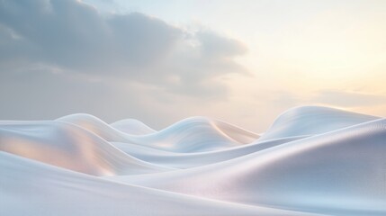 Landscape photograph of a vast expanse of white sand dunes. the sky is a pale blue with a few wispy clouds scattered across it.