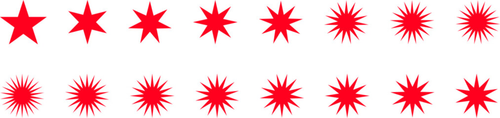 Starburst sticker set - collection of special offer sale oval and round shaped sunburst labels and badges. Promo stickers with star edges. Vector icons in Simple flat vintage style