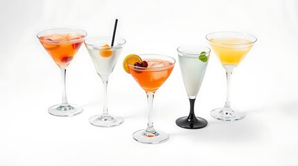 Set of classic alcohol cocktails isolated on white background