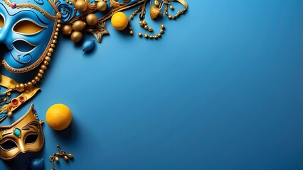 Purim banner with empty space Without Text, Blue Luxury background, holiday banner poster background for advertisement ads