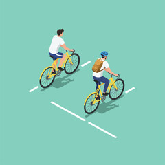 People Riding Yellow Bicycles on Road Illustration for Urban Commute