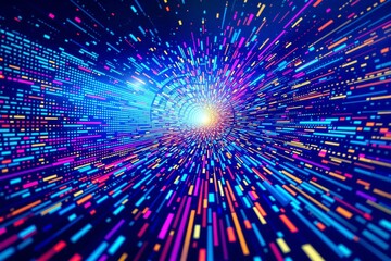 Abstract futuristic tunnel with colorful neon light streaks creating a dynamic background. Digital concept of speed, data flow, and technology. Ai generative