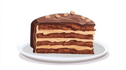 Chocolate cake with glossy ganache sliced showing delicious layers and rich texture