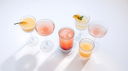 Set of classic alcohol cocktails isolated on white background