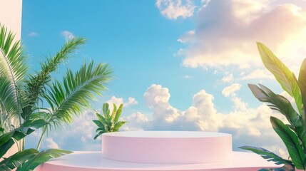 Fototapeta premium pink podium tropical paradise summer background