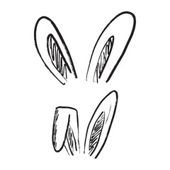 Easter bunny ears drawing in black brush stroke texture isolated on white background. Hand drawn vector sketch illustration in vintage charcoal ink. Greeting card design, decoration elements
