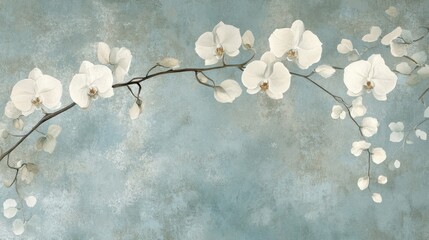 Floral background with orchids and ivory leaves on soft paper