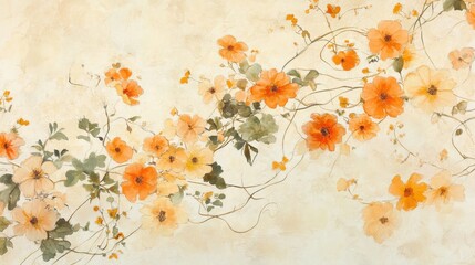 Delicate nature wallpaper with soft wildflowers and vines