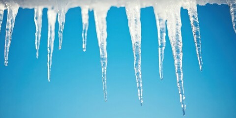 Fototapeta premium Stunning and Breathtaking Icicles Hanging Against a Clear and Beautiful Blue Sky