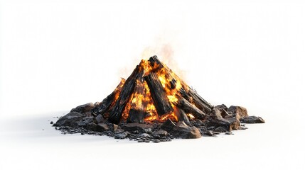 Bonfire Flames on White Background Closeup