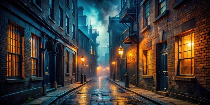 Victorian London's murky alley: a chilling murder mystery unfolds in AI-generated art.