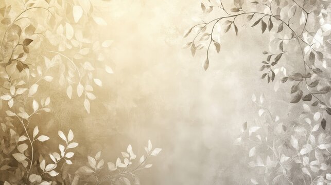 Delicate floral wallpaper with faded leaves on ivory textures