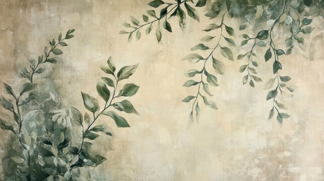 Minimalist floral background with abstract vines on warm textures