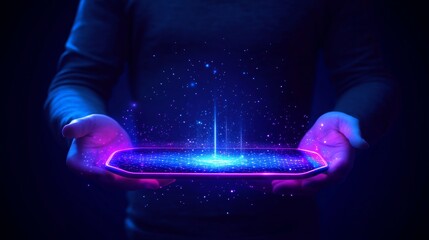 Businessman interacting with glowing CRM visuals on a digital tablet, focusing on customer management, recruitment, and service in a sleek tech setting.