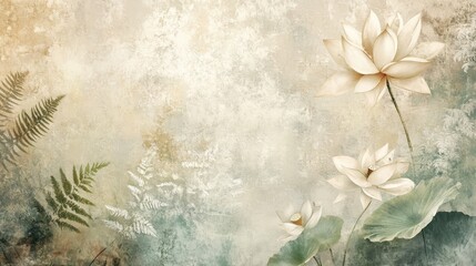 Abstract floral wallpaper with swirling lotus petals on soft tones