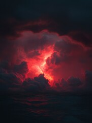 Fototapeta premium Red Light in the Dark and Dramatic Storm Clouds