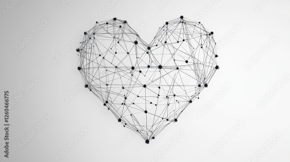Poster Abstract Geometric Heart Design with Black and White Lines and Points