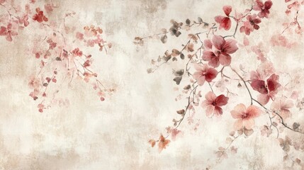 Tranquil floral backdrop with faded etchings on dusty rose hues