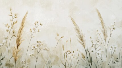 Soft botanical background with hand-painted florals on neutral hues