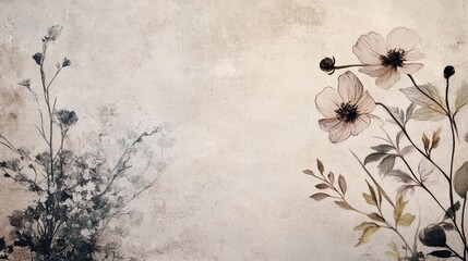 Elegant wallpaper with delicate vine etchings on a warm texture