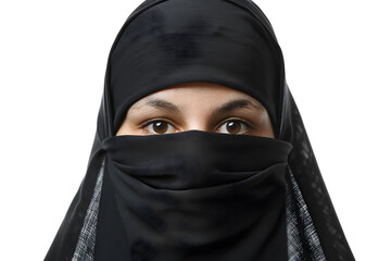 Naklejka premium Portrait of muslim woman In Hijab isolated on white backdrop 