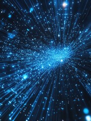 Fototapeta premium Retro 80s video game background with grid of blue light streaking in space