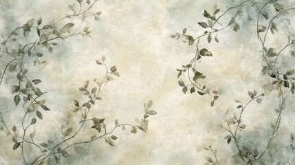 Fototapeta premium Botanical wallpaper with ivy tendrils on softly textured parchment