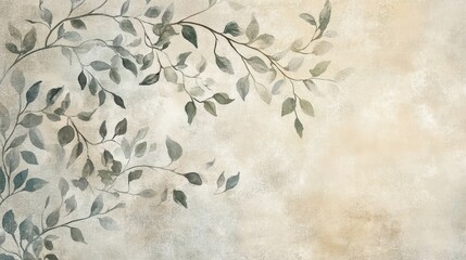 Minimalist plant wallpaper with watercolor vines on warm taupe