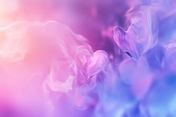 Fototapeta premium Abstract Pastel Hearts in Swirling Smoke Romantic Background