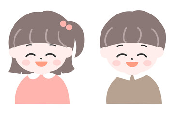 並んだ小さな女の子と男の子　上半身笑顔のイラスト