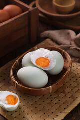 Telur Asin or Salted eggs is a general term for dishes made from eggs that are preserved by salting.
Telur Asin or Salted eggs is a general term for dishes made from eggs that are preserved by salting.
