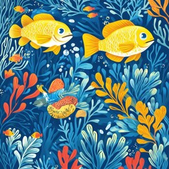 Naklejka premium Colorful underwater scene featuring vibrant fish and coral reefs